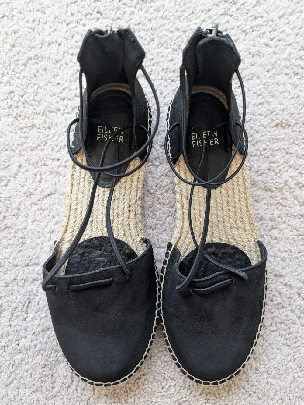 Eileen Fisher Lee D'Orsay Women's 8.5 Espadrille Black Sandals Flat Shoes - Picture 7 of 12
